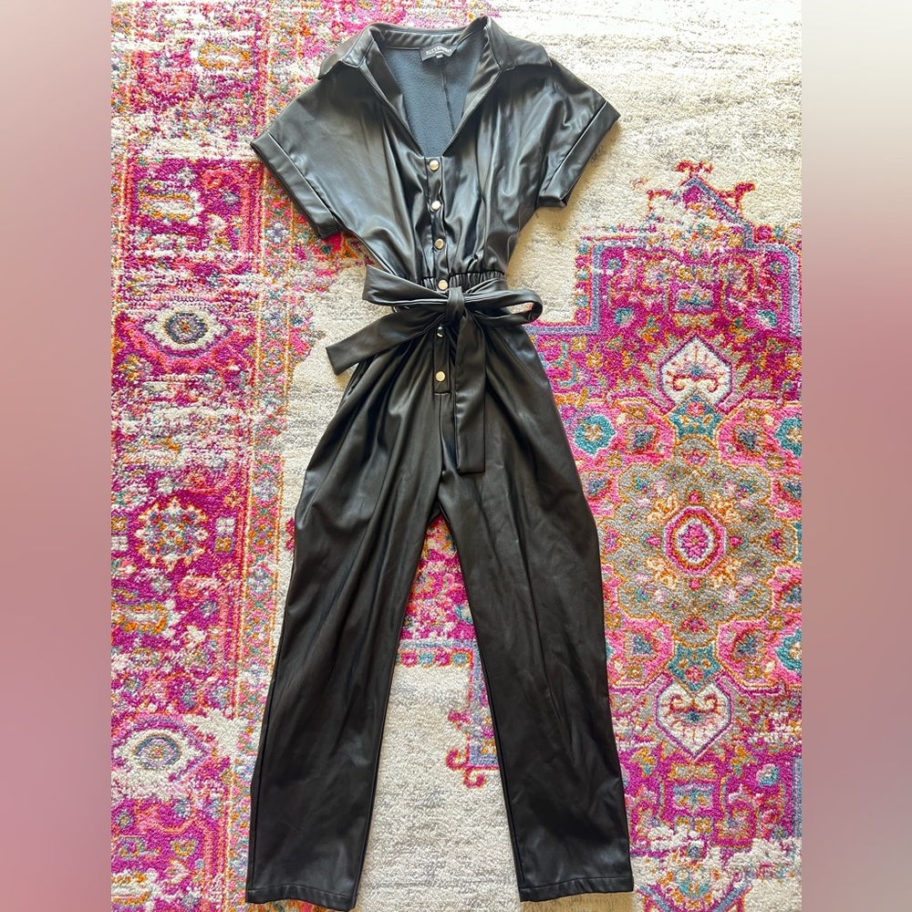 Black leather jumpsuit
